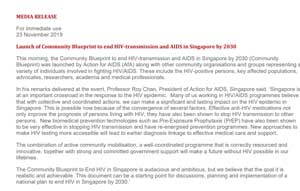 Launch of Community Blueprint to end HIV-transmission and AIDS in Singapore by 2030
