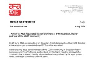 Action for AIDS repudiates MediaCorp Channel 8 ‘My Guardian Angels’ portrayal of the LGBT community